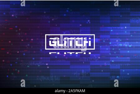 Glitch blue background. Abstract color pixels and shapes on gradient backdrop. Glitched video texture. Digital no signal effect. Futuristic banner wit Stock Vector