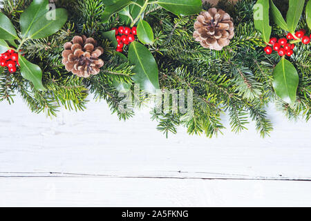 Chrismas decoration on white wooden background Stock Photo