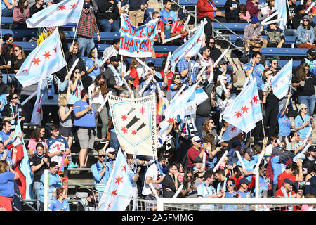 Bridgeview, Illinois, USA. 20th Oct, 2019. Red Stars fans cheering during the NWSL semifinal match between the Chicago Red Stars and Portland Thorns FC at SeatGeek Stadium in Bridgeview, Illinois. Dean Reid/CSM: R. Credit: csm/Alamy Live News Stock Photo