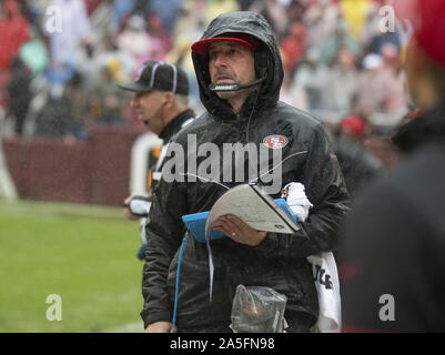 Landover, Maryland, USA. 20th Oct, 2019. San Francisco 49ers head coach Kyle Shanahan paces the sideline during the fourth quarter against the Washington Redskins at FedEx Field in Landover, Maryland on Sunday, October 20, 2018. The 49ers won the game 9 - 0 Credit: Ron Sachs/CNP/ZUMA Wire/Alamy Live News Stock Photo