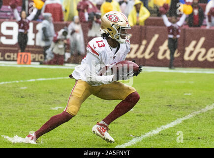 Landover, Maryland, USA. 20th Oct, 2019. San Francisco 49ers wide receiver Richie James, Jr. (13) fields a punt in fourth quarter action against the Washington Redskins at FedEx Field in Landover, Maryland on Sunday, October 20, 2018. The 49ers won the game 9 - 0 Credit: Ron Sachs/CNP/ZUMA Wire/Alamy Live News Stock Photo