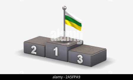 Zamora Chinchipe 3D waving flag illustration on winner podium with three rank places. Isolated on white background. Stock Photo