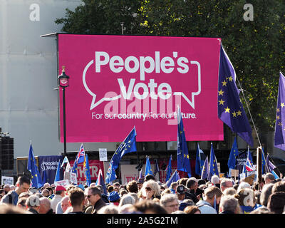 View of anti Brexit protesters gathered in Parliament Square in London during the People’s Vote March on Saturday 19 October 2019 Stock Photo