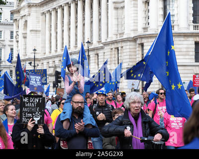 View of anti Brexit protesters marching down Whitehall in London during the People’s Vote March on Saturday 19 October 2019 Stock Photo