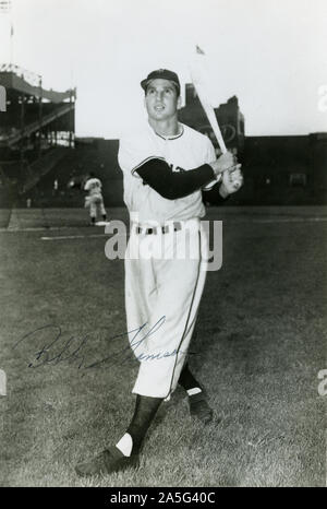Vintage autographed black and white photo of New Giants legendary baseball player Bobby Thompson. Stock Photo