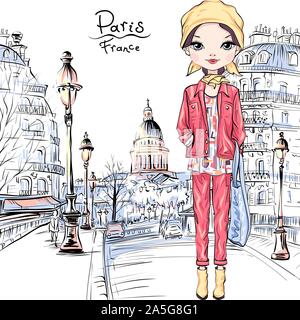 Vector Baby Girl In Paris Stock Vector Image Art Alamy