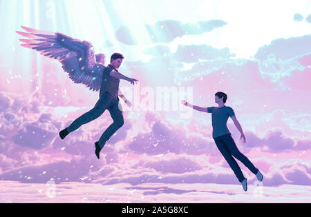 Love from heaven,Gay fantasy romantic conceptual,3d illustration**3d figures Stock Photo