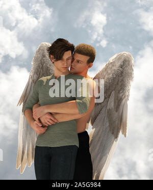 Love from heaven,Gay fantasy romantic conceptual,3d illustration**3d figures Stock Photo