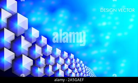 Abstract vector background of hexagon shapes and blue light bokeh Stock Vector