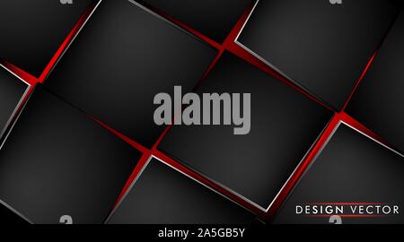 Abstract background with black cube and red light. 3D vector illustration Stock Vector