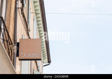 LYON, FRANCE - JULY 17, 2019: Jules Logo in front of their shop for Lyon. Jules is a French fashion retailer focused on men clothing, spread in the co Stock Photo