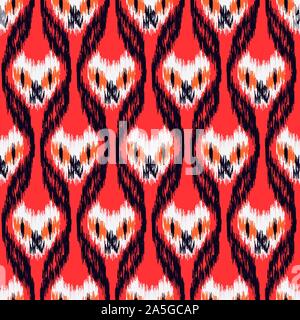 seamless vector halloween ikat pattern with spooky cat faces Stock Vector