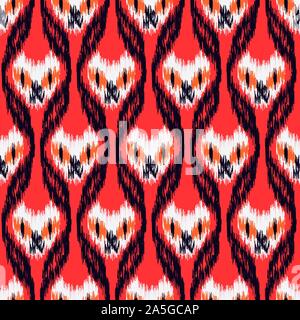 seamless vector halloween ikat pattern with spooky cat faces Stock Vector
