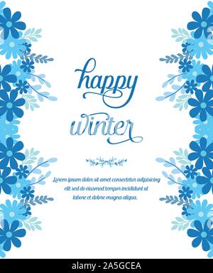 Handwritten greeting card happy winter, with pattern vintage blue ...