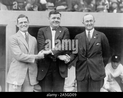 Three base ball stars here for the World Series. L. to R: George Sisler, Babe Ruth and Ty Cobb Stock Photo