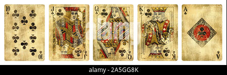 King, queen, jack, antique playing cards. These are the three clubs -  Stock Image - Everypixel
