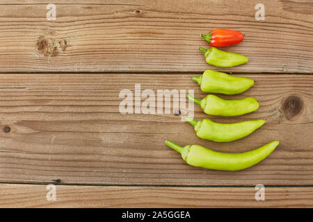 Christmas tree and star Bethlehem made of pepper. Funny Christmas card. Sign on the store. On old wooden table with copy space for message. Stock Photo