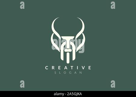 Vector illustration of combined shape of animal horn with letters A and T. Minimalist and simple logo design, flat style, modern icon and symbol Stock Vector