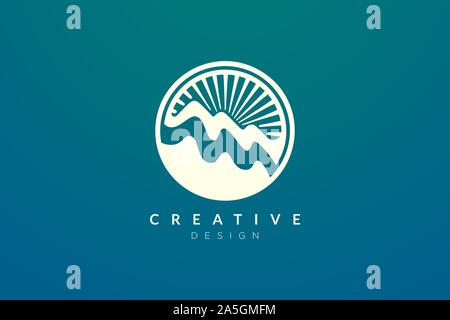 Logo design of combined circle, mountain and sun object. Minimalist and modern vector design for your business brand or product Stock Vector