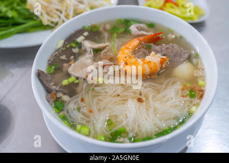 Closeup photo of delicious Vietnamese rice noodle soup  Stock Photo