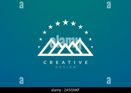 Design a mountain logo with stars. Minimalist and modern vector design for your business brand or product Stock Vector