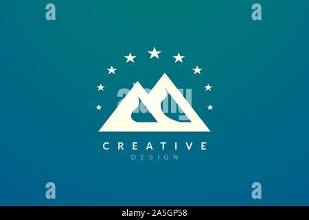Design a mountain logo with stars. Minimalist and modern vector design for your business brand or product Stock Vector