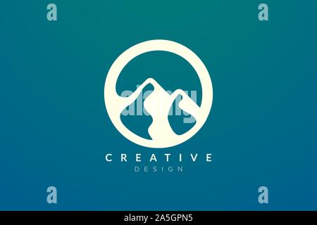 Logo design that combines circle objects with mountains. Minimalist and modern vector design for your business brand or product Stock Vector