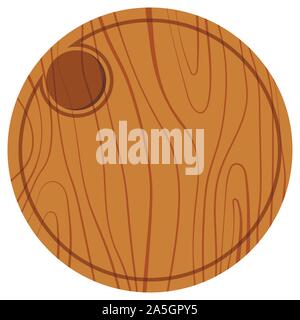 Empty wooden texture restaurant cutting and serving round shape kitchen board with sauce recess flat designe icon Stock Vector