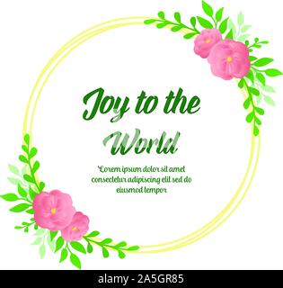Lettering for greeting card of joy to the world, rose flower frames abstract nature . Vector Stock Vector