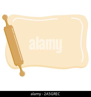 Wooden rolling pin and rolled dough icon flat design cartoon style isolated on white background. Stock Vector