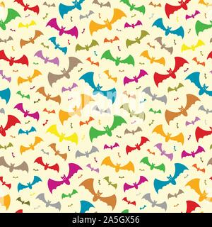 Hallowen pattern of colorful flying bats. Vector seamless background. Stock Vector