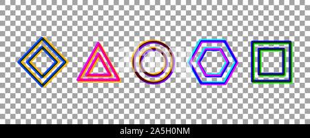Set of geometric elements, shapes with glitch effect. Vector logo template collection Stock Vector