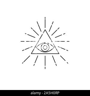 Tattoo eye in triangle with rays, line symbol of masons, vector linear esoteric sign Stock Vector