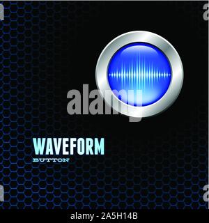 Silver button with sound wave sign Stock Vector