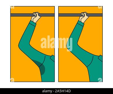 Hyperhidrosis, wet armpits in men in transport, excessive sweating, sweat, before and after applying deodorant, vector illustration Stock Vector