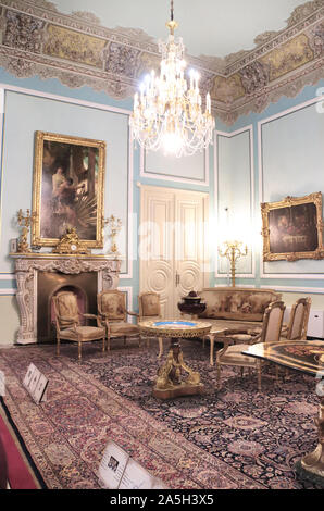 IRAN, RAMSAR - 29 SEPTEMBER, 2019: Interior of main hall in Ramsar Palace (Marmar Palace), summer residence by Reza Shah and then by his son Mohammad Stock Photo