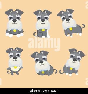Set of Schnauzer dog cartoon vector illustration. Stock Vector
