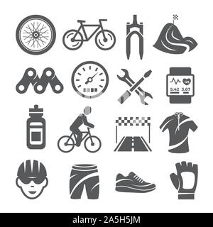 Biking icons set on white background Stock Vector