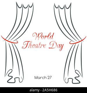 World theatre day. Greeting card with curtains Stock Vector