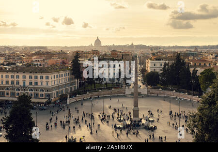 View of piazza del Popolo (Popolo square) in Rome and Santa Maria in Montesanto and Santa Maria dei Miracoli.