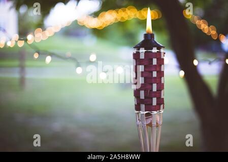 Closeup shot of a bamboo torch with a blurred background