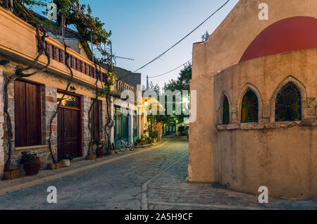central square of a traditional cretan village. Church, kafenio, mini market  and narrow alleys, the main elements that exist in every cretan village Stock Photo