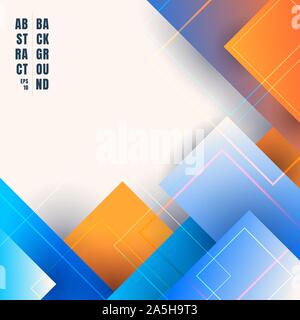 Abstract blue and orange gradient color geometric squares overlapping background with space for your text. Vector illustration Stock Vector
