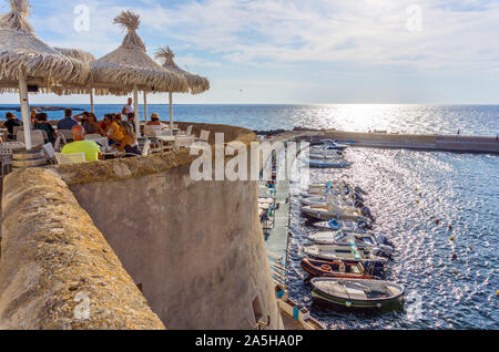 Italy, Apulia, Gallipoli, old town, cafe on the town wall Stock Photo