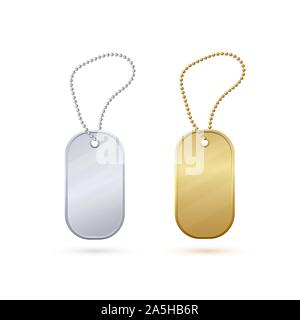 Gold and silver empty metal tag on a bead of metal balls. Stock Vector