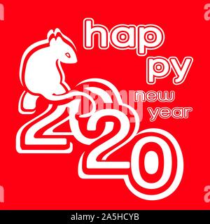 Happy New Year card , logo, 2020 icon, symbol of the year according to the eastern Chinese calendar, congratulation banner, vector illustration. White Stock Vector