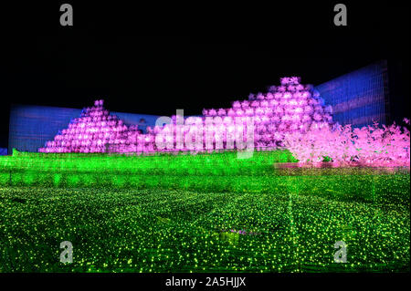 Nabana no Sato flower garden, winter illumination 2020. 'Sakura' theme. Attractions of Nagoya. Stock Photo