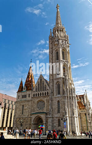 Budapest, Hungary. 16th August, 2019. The Church of the Assumption of the Buda Castle, more commonly known as the Matthias Church (Matyas-templom). Stock Photo