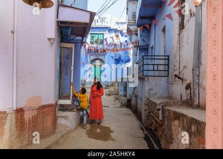 Bundi, India - February 19, 2019: On the street in old town of Bundi. Rajasthan. India Stock Photo