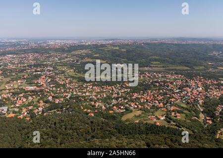 Amazing panoramic view from Avala Tower near city of Belgrade, Serbia Stock Photo